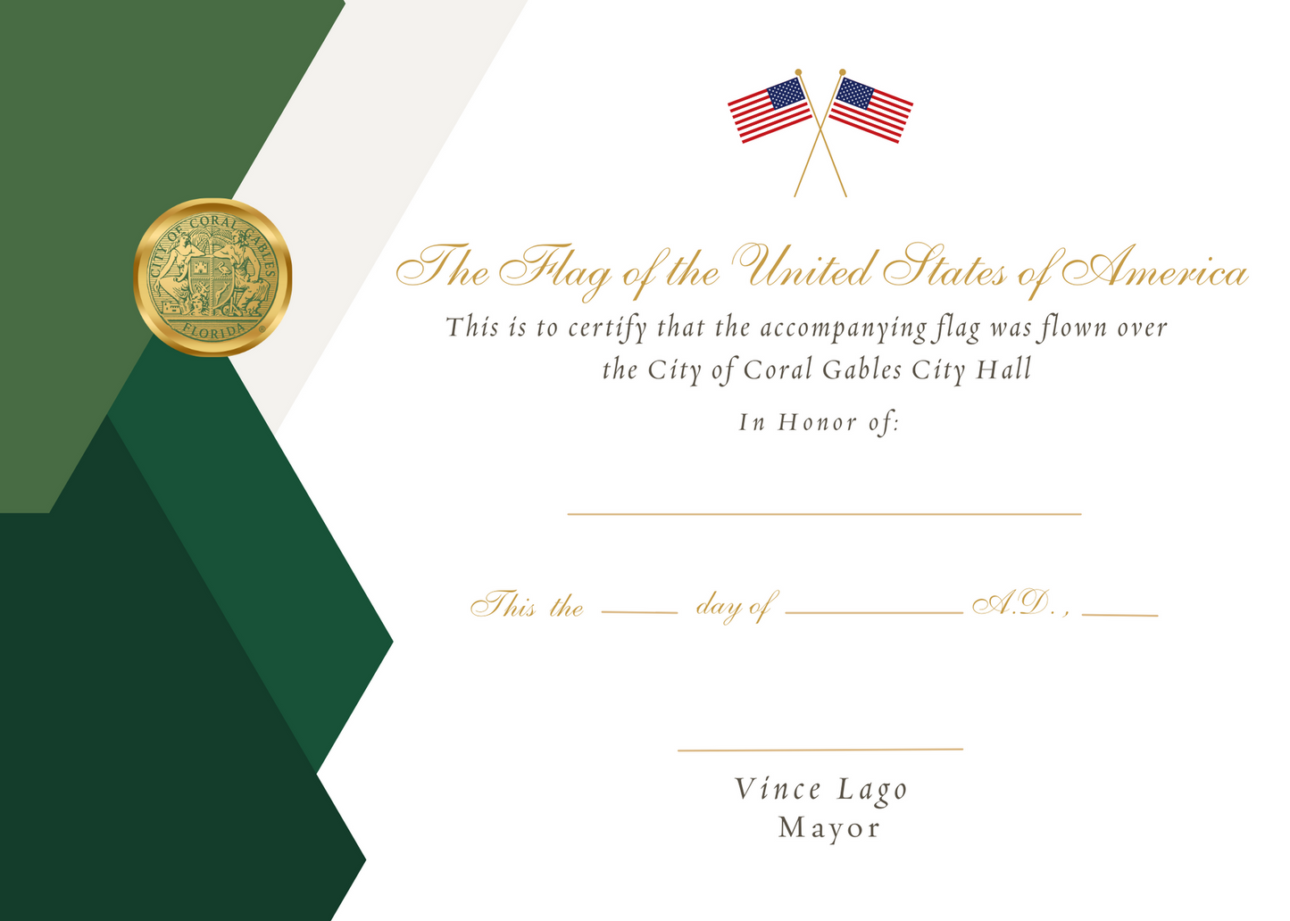 Sample certificate of authenticity. 